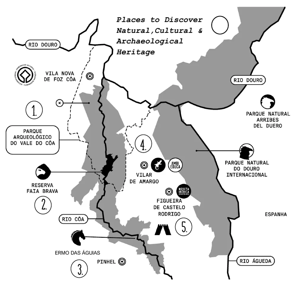 Map of the Greater Côa Valley with Ambieduca tour areas